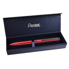 Rollertoll 0,35mm, fém matt piros test, Pentel Energel Prémium BL2507B-CK, írásszín kék