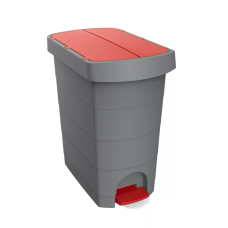 Szemetes kuka pedálos műanyag 60 literes Pelikán Slim eco fém színű piros tetővel
